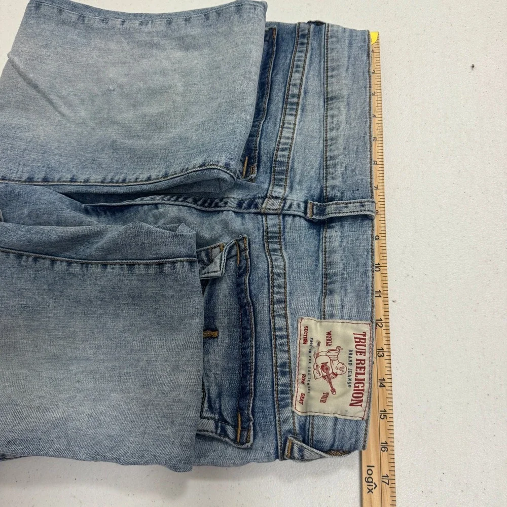 True Religion Ricky Relaxed Straight Leg Light Wash Blue Denim Jeans Mens 34